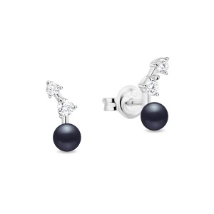 Cercei argint cu perle naturale negre si cristale DiAmanti SK24225E_B-G (Argint 925‰ 0,8 g.)